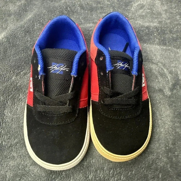 DC Chris Cole Red Black Leather Suede Skate SHOES Kids Toddler Size 9 Sneakers - Picture 15 of 16